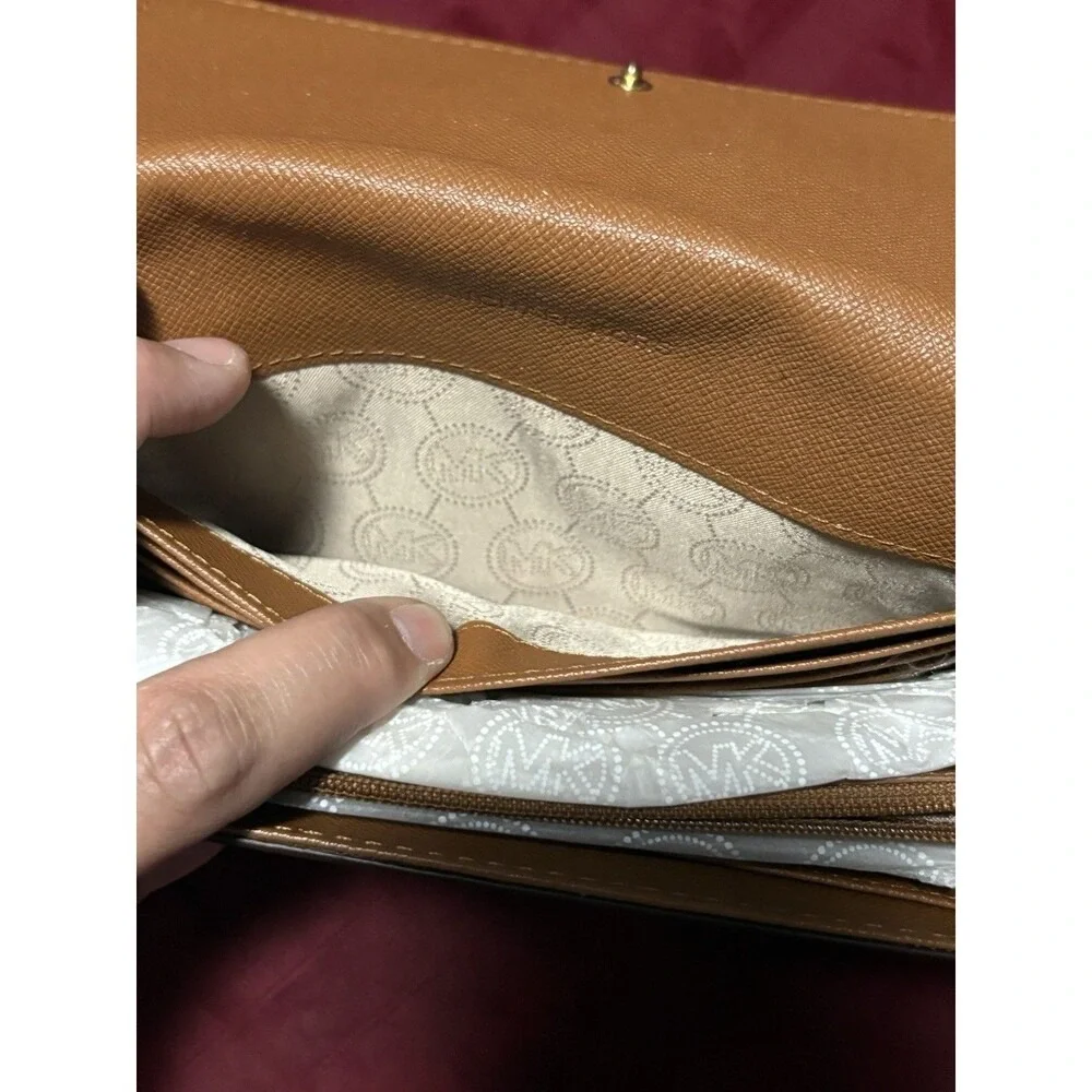 Michael Kors Brown Saffiano Leather MK Logo Envelope Wallet